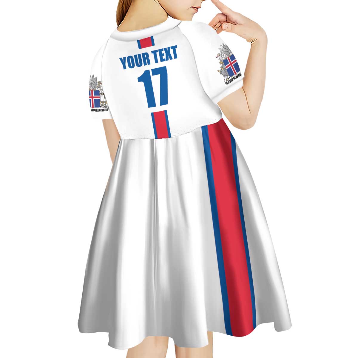 Custom Iceland Football Kid Short Sleeve Dress White with Flag Style