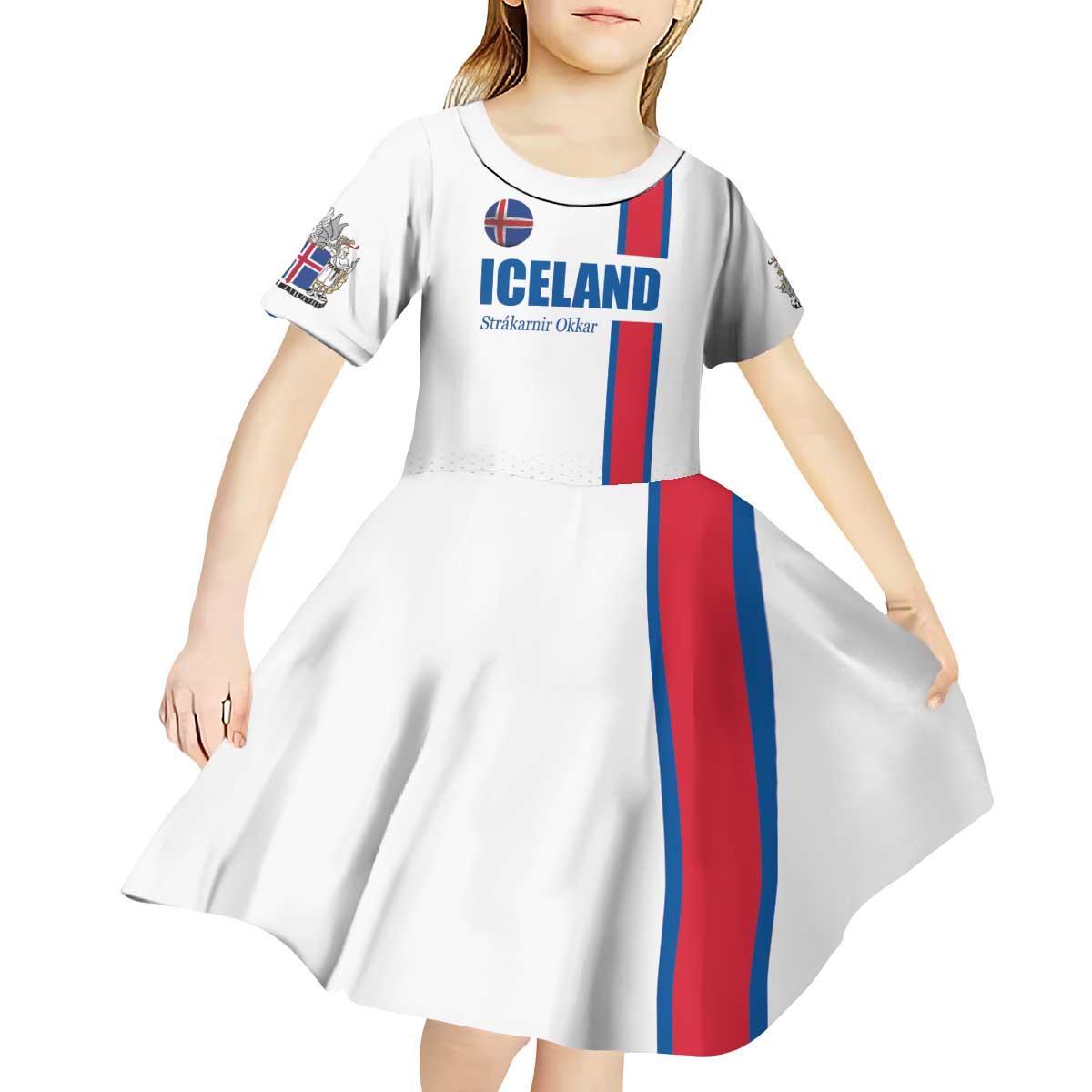 Custom Iceland Football Kid Short Sleeve Dress White with Flag Style