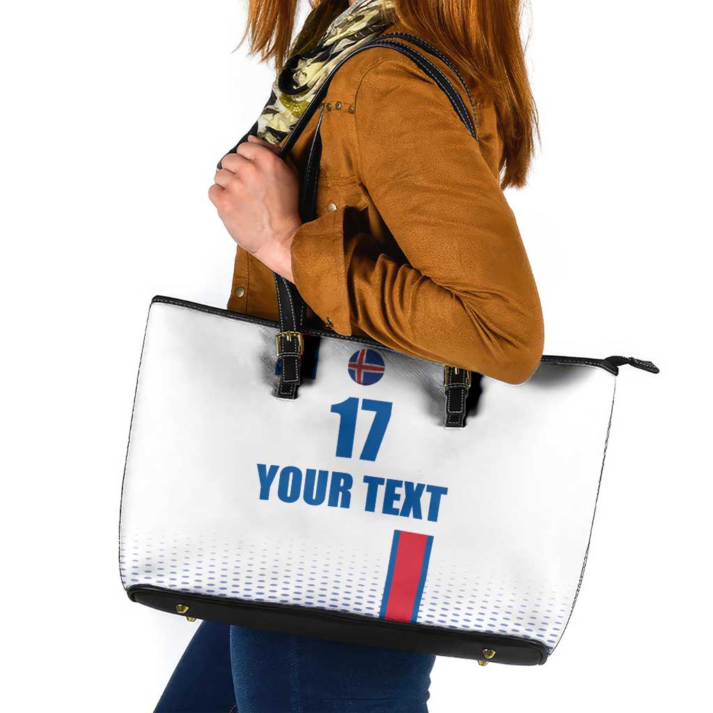 Custom Iceland Football Leather Tote Bag White with Flag Style