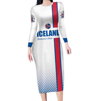 Custom Iceland Football Long Sleeve Bodycon Dress White with Flag Style