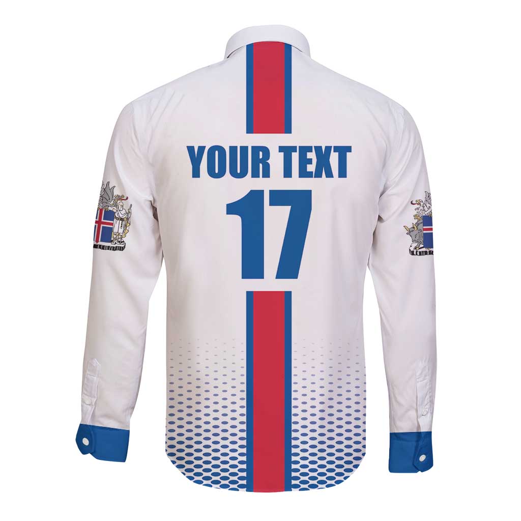 Custom Iceland Football Long Sleeve Button Shirt White with Flag Style
