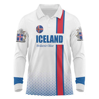 Custom Iceland Football Long Sleeve Polo Shirt White with Flag Style