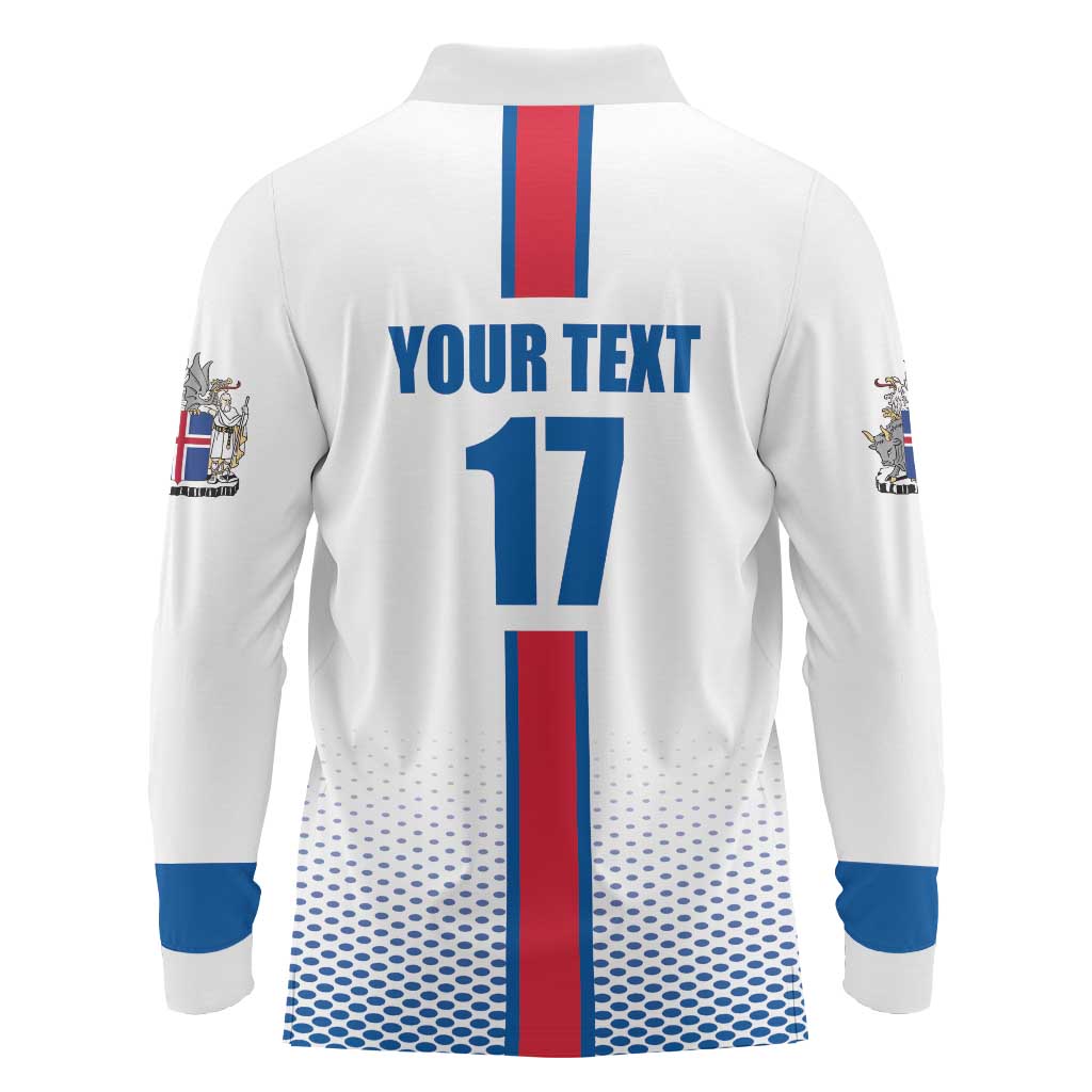Custom Iceland Football Long Sleeve Polo Shirt White with Flag Style