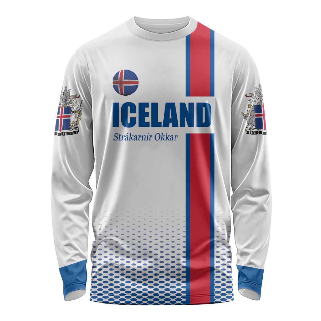 Custom Iceland Football Long Sleeve Shirt White with Flag Style