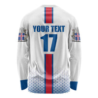 Custom Iceland Football Long Sleeve Shirt White with Flag Style