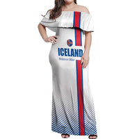 Custom Iceland Football Off Shoulder Maxi Dress White with Flag Style