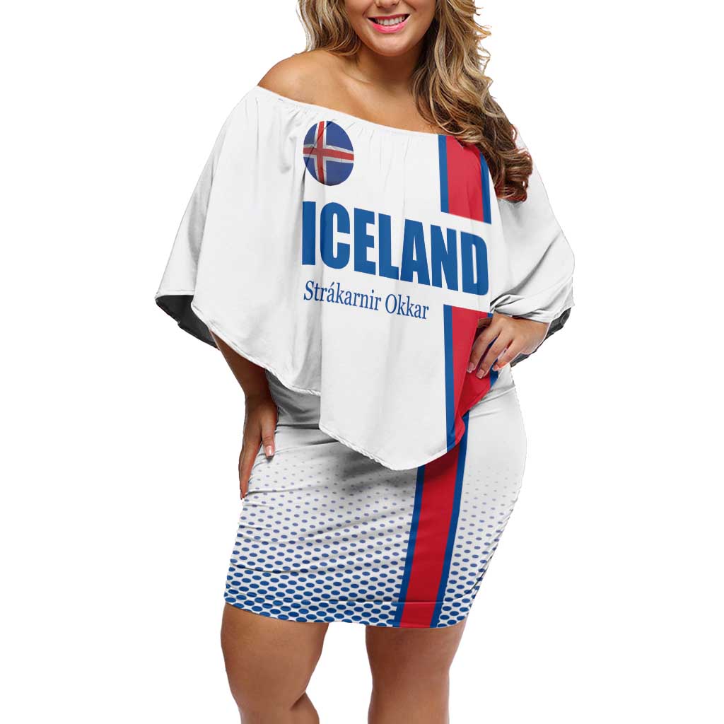 Custom Iceland Football Off Shoulder Short Dress White with Flag Style