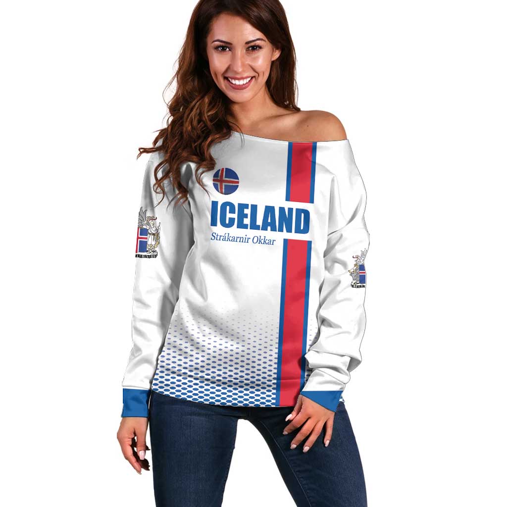 Custom Iceland Football Off Shoulder Sweater White with Flag Style