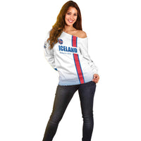 Custom Iceland Football Off Shoulder Sweater White with Flag Style