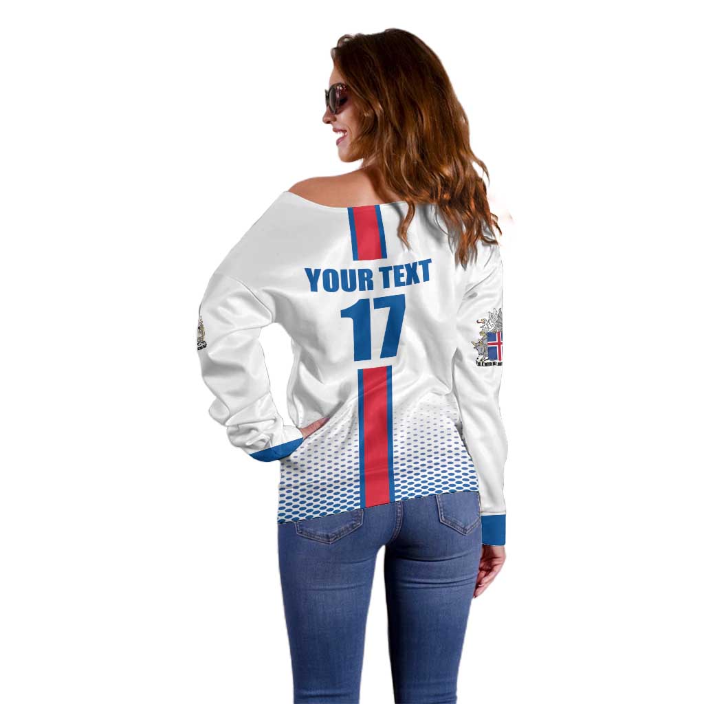 Custom Iceland Football Off Shoulder Sweater White with Flag Style