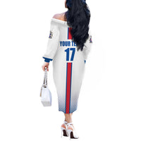 Custom Iceland Football Off The Shoulder Long Sleeve Dress White with Flag Style