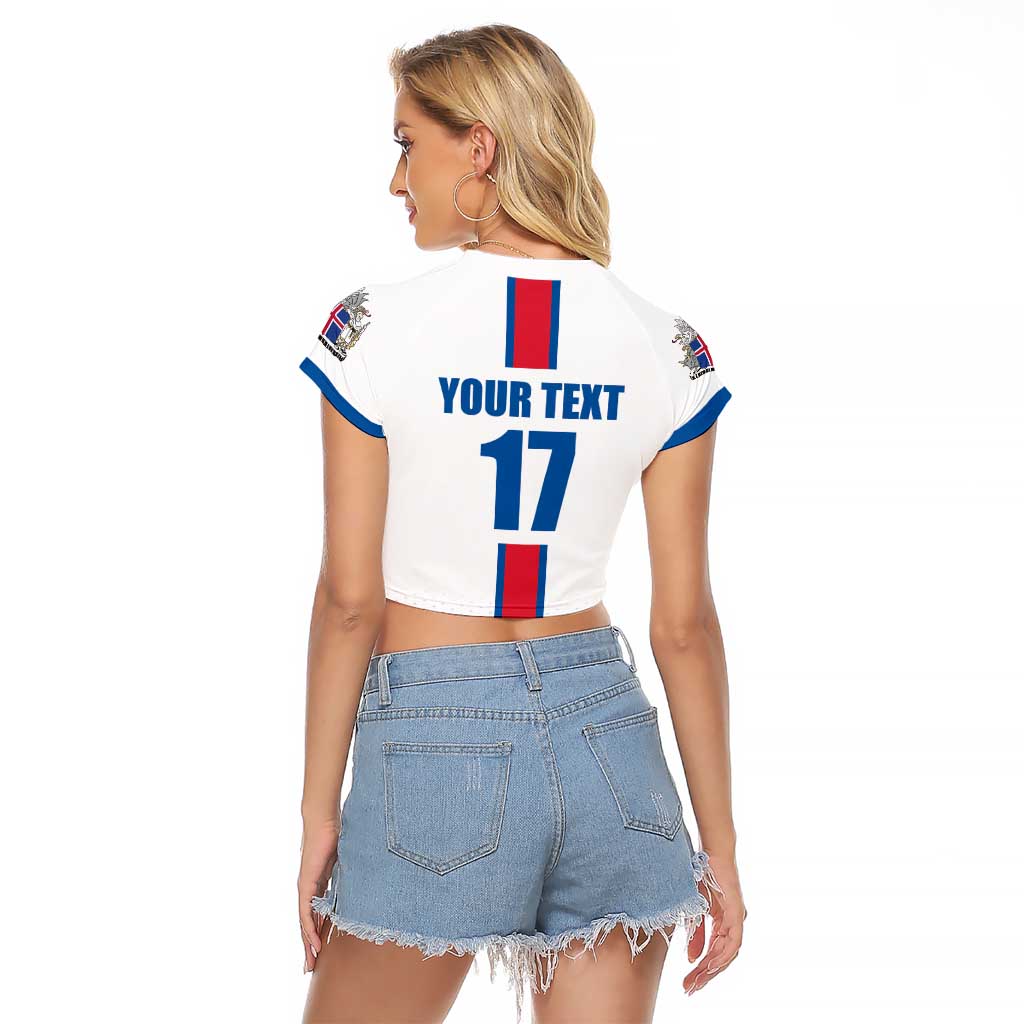 Custom Iceland Football Raglan Cropped T Shirt White with Flag Style