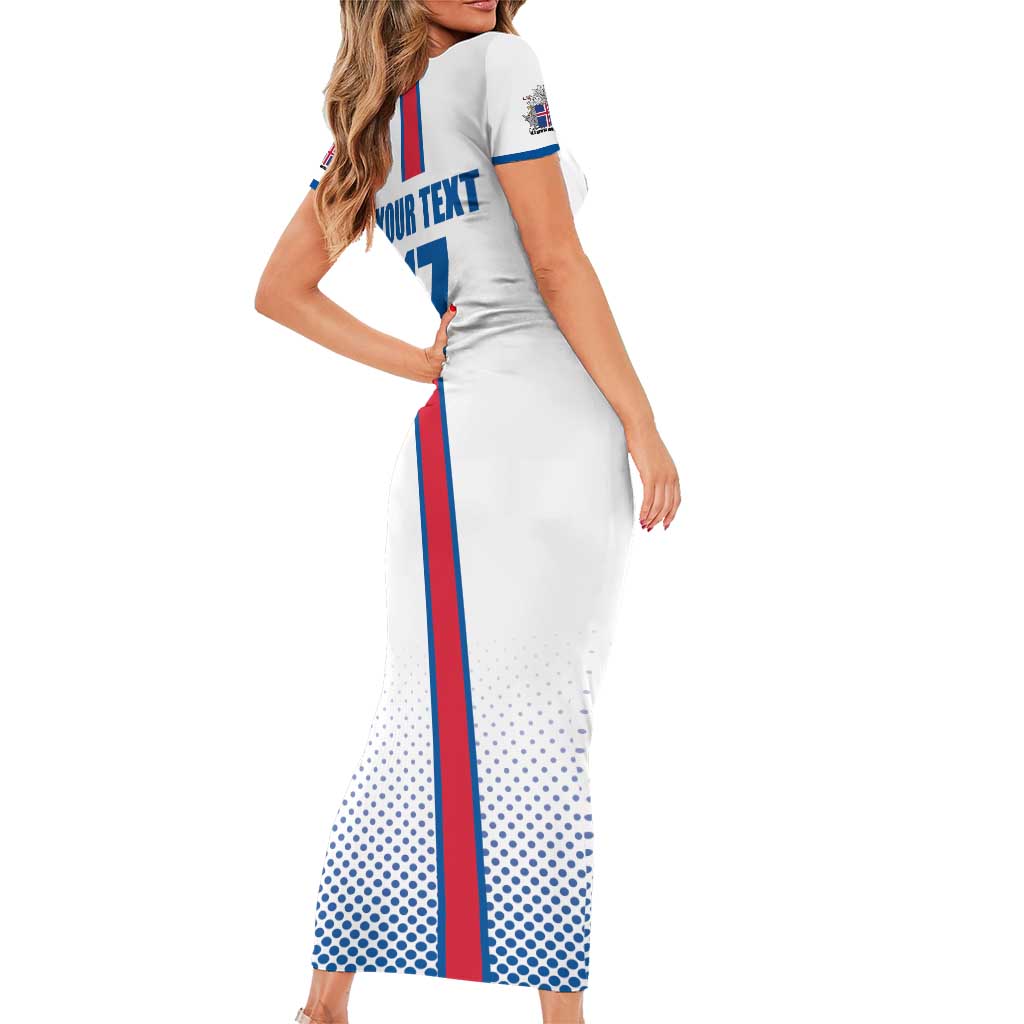 Custom Iceland Football Short Sleeve Bodycon Dress White with Flag Style