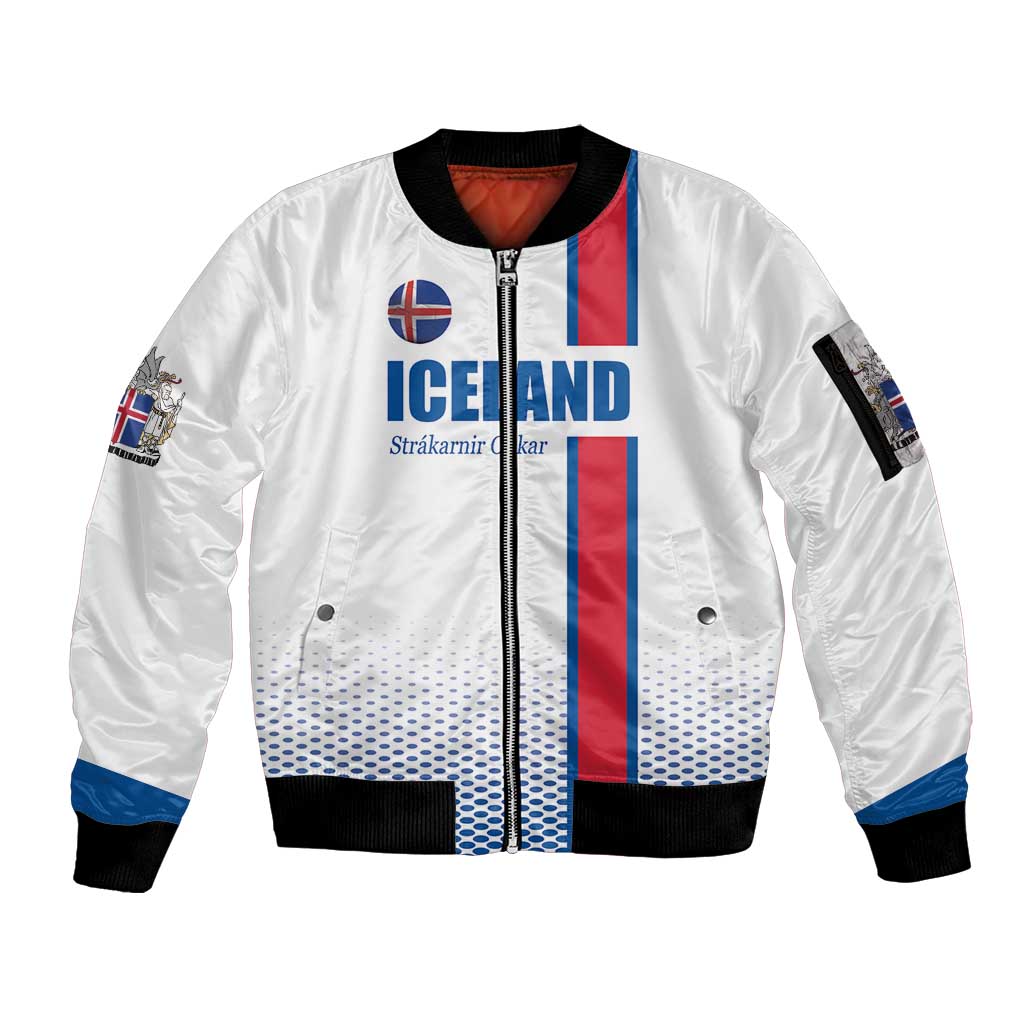 Custom Iceland Football Sleeve Zip Bomber Jacket White with Flag Style