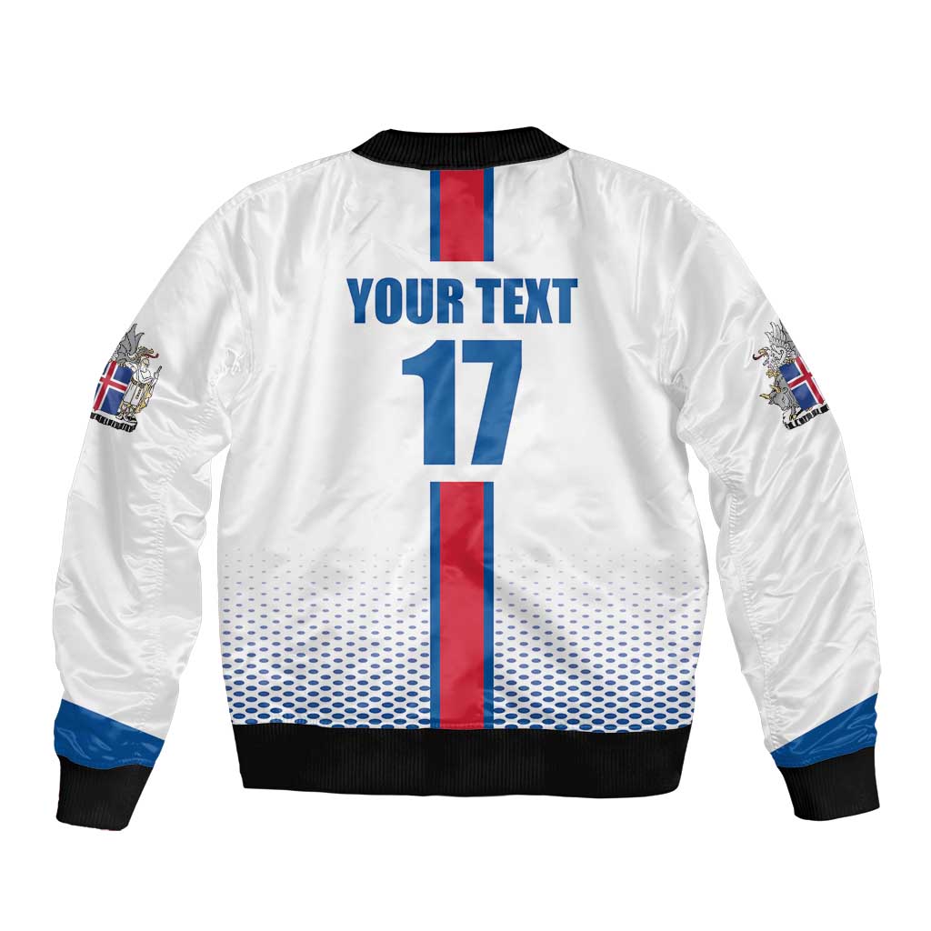 Custom Iceland Football Sleeve Zip Bomber Jacket White with Flag Style