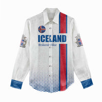 Custom Iceland Football Women Casual Shirt White with Flag Style