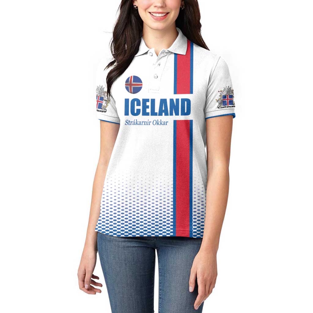 Custom Iceland Football Women Polo Shirt White with Flag Style