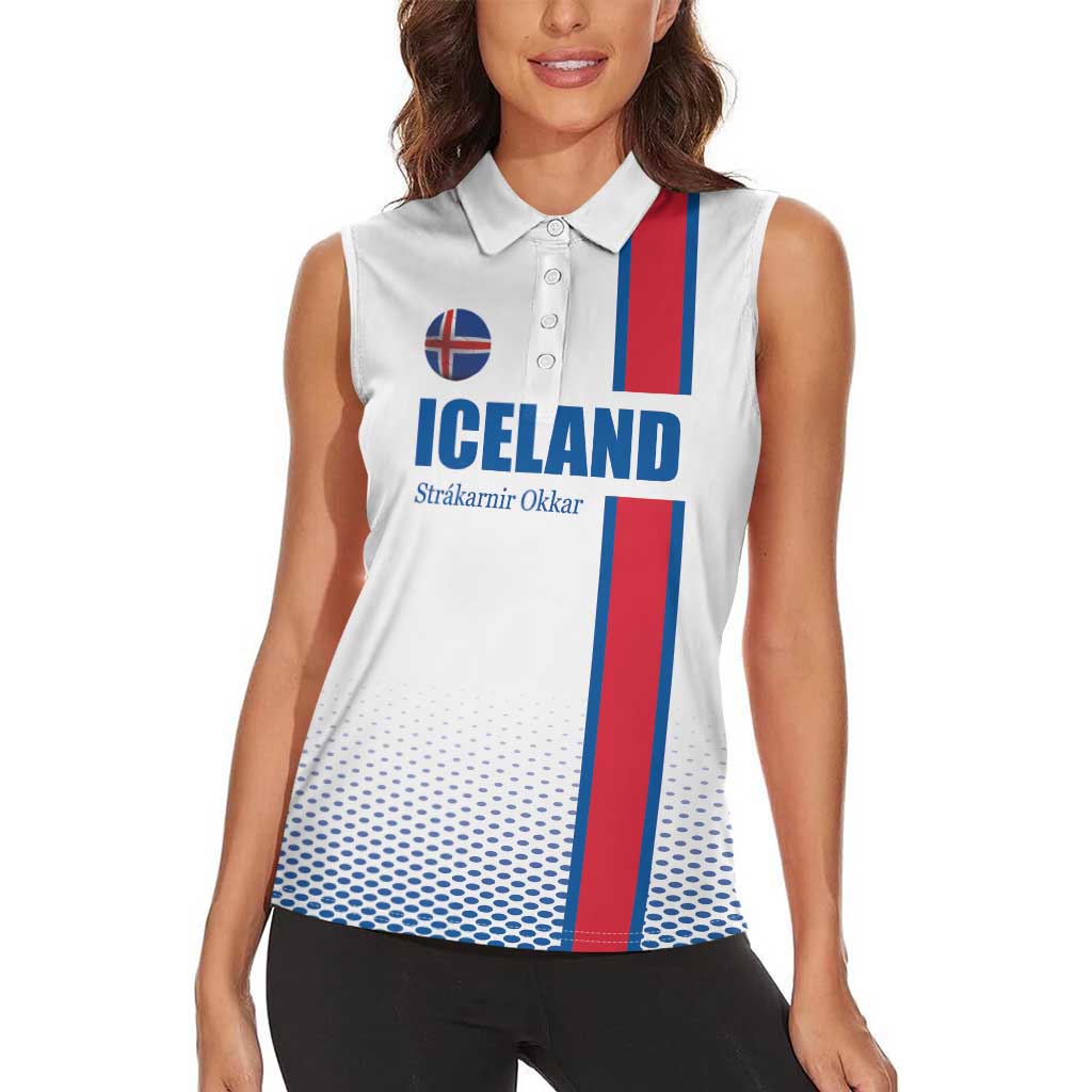 Custom Iceland Football Women Sleeveless Polo Shirt White with Flag Style