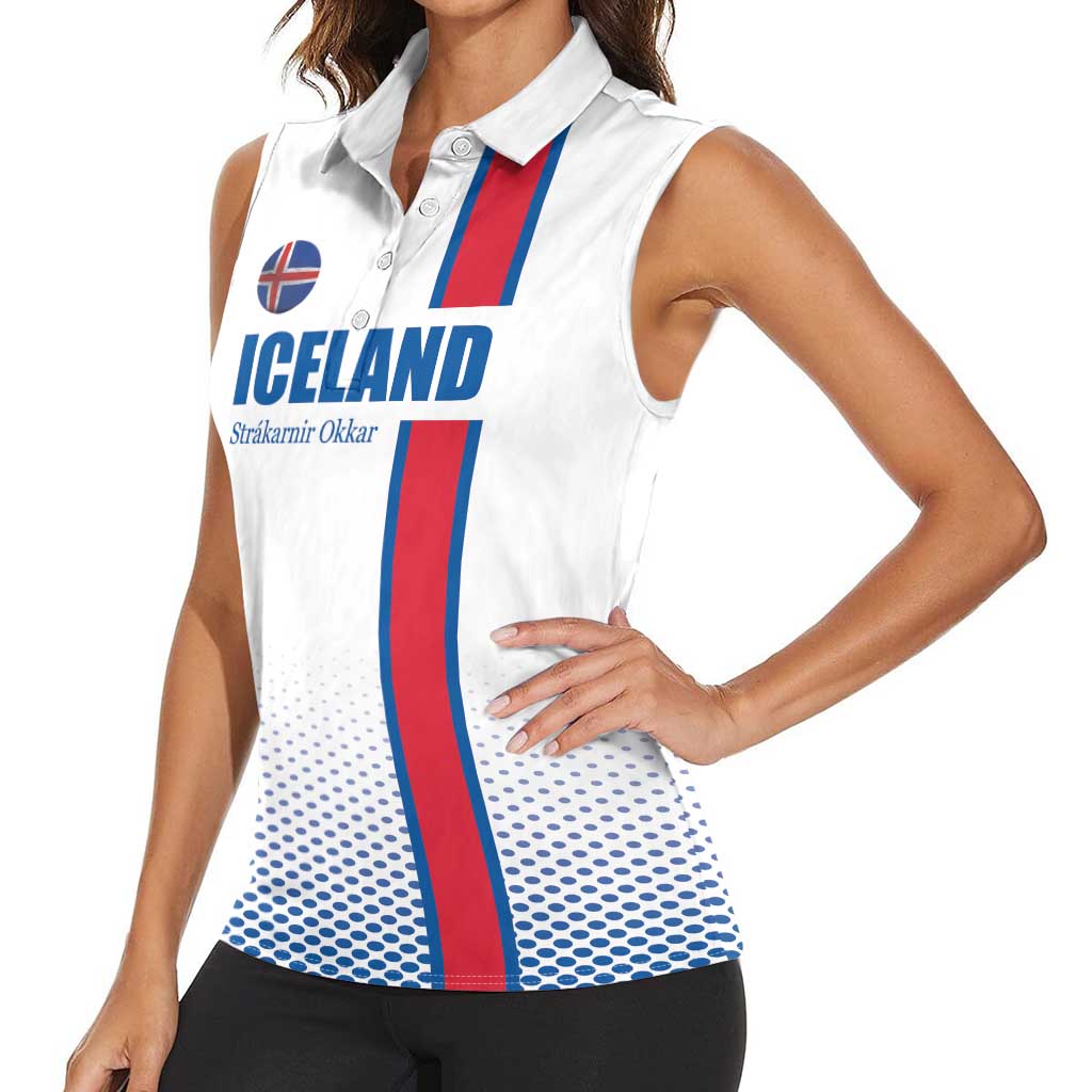 Custom Iceland Football Women Sleeveless Polo Shirt White with Flag Style