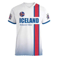 Custom Iceland Football Women V-Neck T-Shirt White with Flag Style