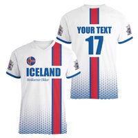 Custom Iceland Football Women V-Neck T-Shirt White with Flag Style