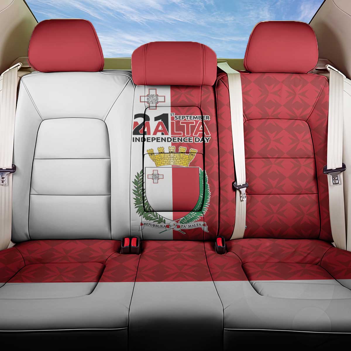 Malta Independence Day Back Car Seat Cover Flag Style with Coat of Arms