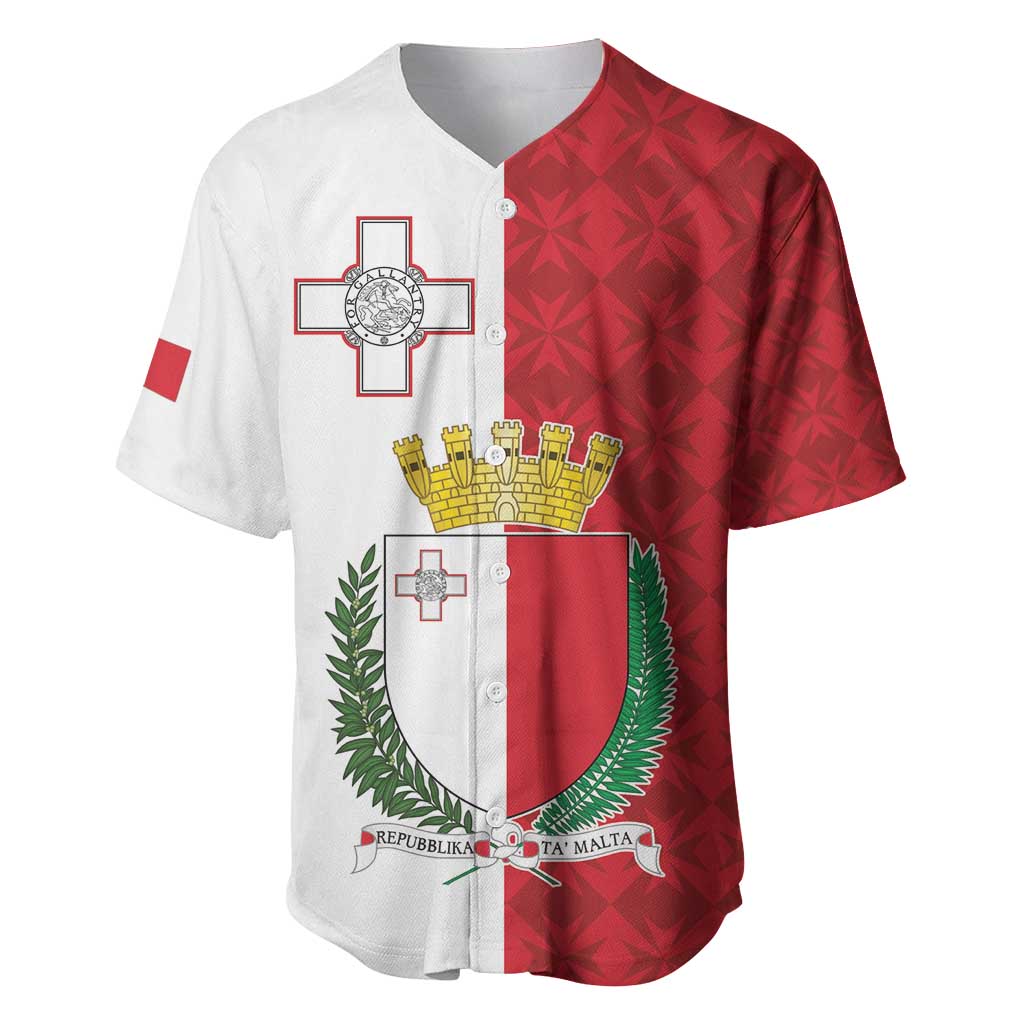 Malta Independence Day Baseball Jersey Flag Style with Coat of Arms