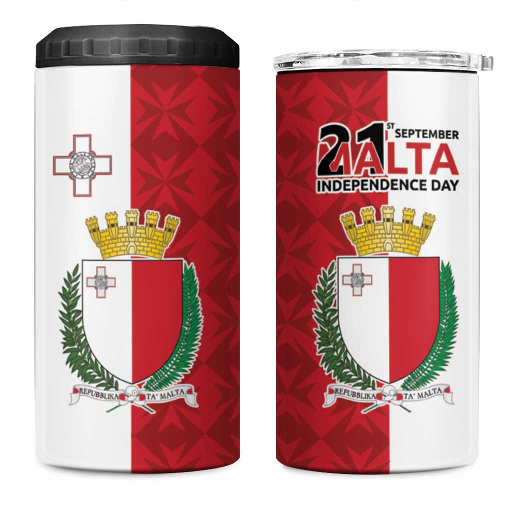 Malta Independence Day 4 in 1 Can Cooler Tumbler Flag Style with Coat of Arms