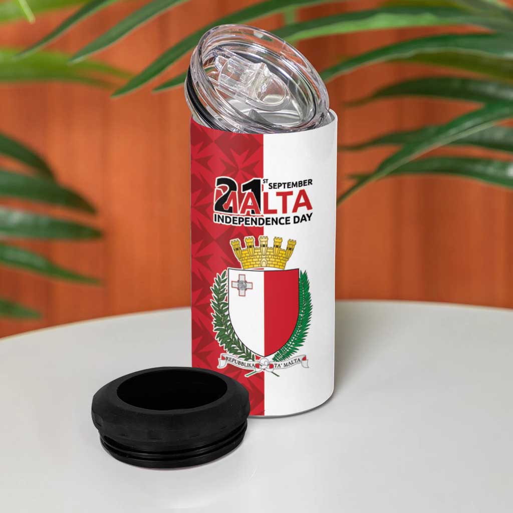 Malta Independence Day 4 in 1 Can Cooler Tumbler Flag Style with Coat of Arms