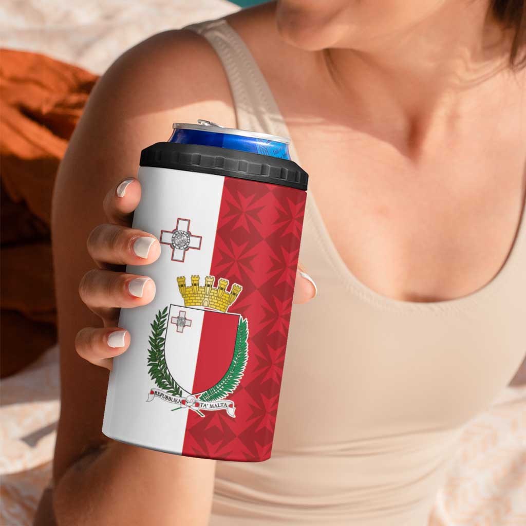 Malta Independence Day 4 in 1 Can Cooler Tumbler Flag Style with Coat of Arms