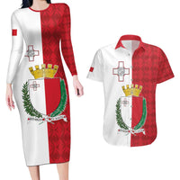 Malta Independence Day Couples Matching Long Sleeve Bodycon Dress and Hawaiian Shirt Flag Style with Coat of Arms