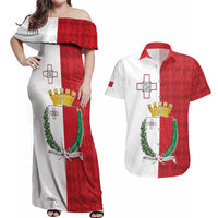 Malta Independence Day Couples Matching Off Shoulder Maxi Dress and Hawaiian Shirt Flag Style with Coat of Arms