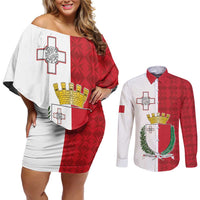Malta Independence Day Couples Matching Off Shoulder Short Dress and Long Sleeve Button Shirt Flag Style with Coat of Arms