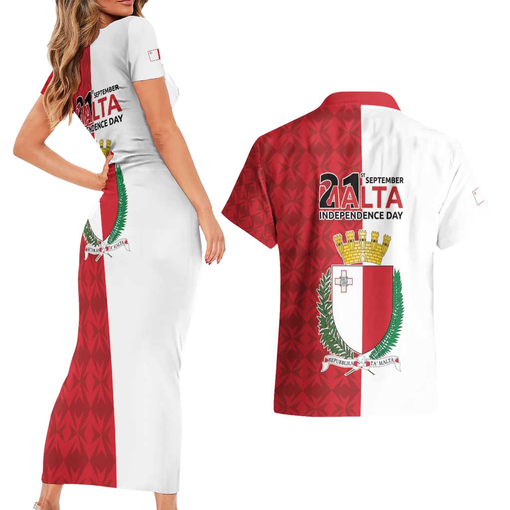 Malta Independence Day Couples Matching Short Sleeve Bodycon Dress and Hawaiian Shirt Flag Style with Coat of Arms