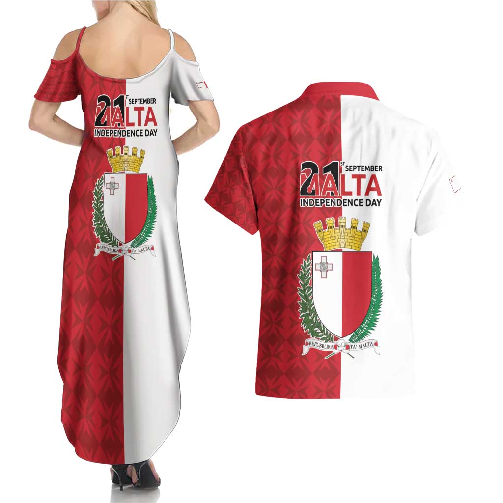 Malta Independence Day Couples Matching Summer Maxi Dress and Hawaiian Shirt Flag Style with Coat of Arms