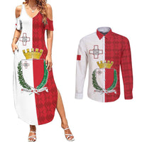 Malta Independence Day Couples Matching Summer Maxi Dress and Long Sleeve Button Shirt Flag Style with Coat of Arms