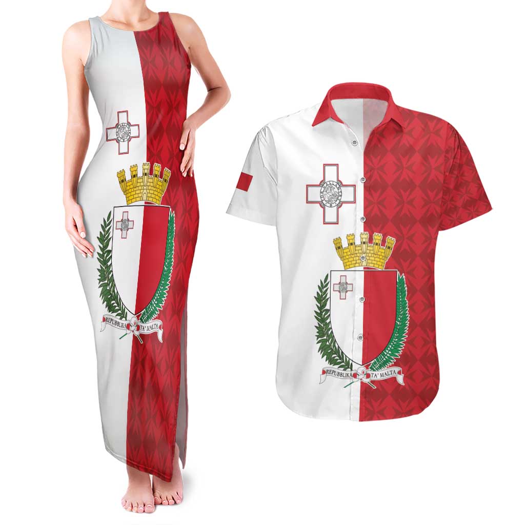 Malta Independence Day Couples Matching Tank Maxi Dress and Hawaiian Shirt Flag Style with Coat of Arms