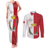 Malta Independence Day Couples Matching Tank Maxi Dress and Long Sleeve Button Shirt Flag Style with Coat of Arms