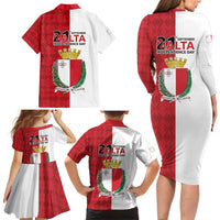 Malta Independence Day Family Matching Long Sleeve Bodycon Dress and Hawaiian Shirt Flag Style with Coat of Arms