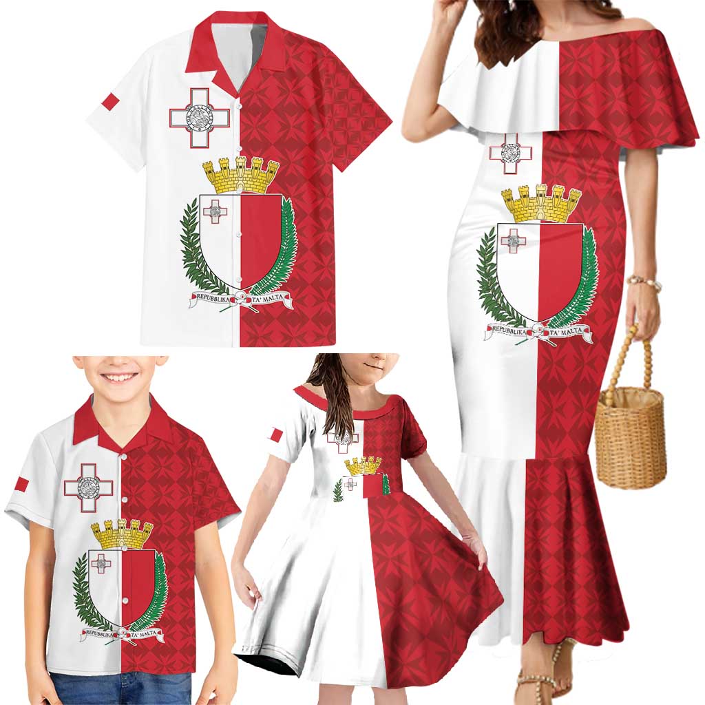 Malta Independence Day Family Matching Mermaid Dress and Hawaiian Shirt Flag Style with Coat of Arms