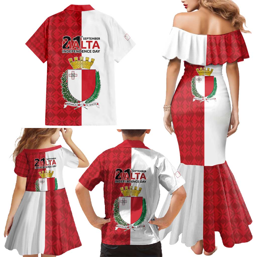 Malta Independence Day Family Matching Mermaid Dress and Hawaiian Shirt Flag Style with Coat of Arms