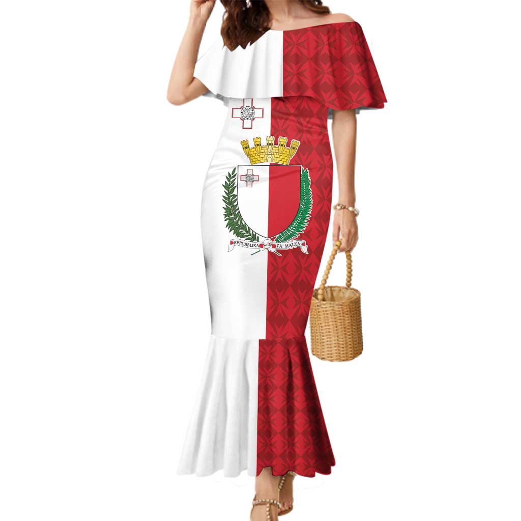 Malta Independence Day Family Matching Mermaid Dress and Hawaiian Shirt Flag Style with Coat of Arms