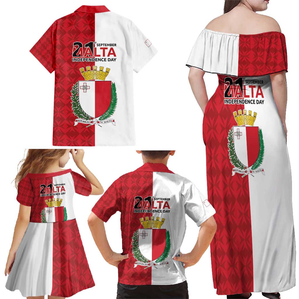 Malta Independence Day Family Matching Off Shoulder Maxi Dress and Hawaiian Shirt Flag Style with Coat of Arms