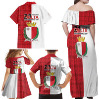 Malta Independence Day Family Matching Off Shoulder Maxi Dress and Hawaiian Shirt Flag Style with Coat of Arms