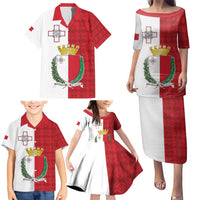 Malta Independence Day Family Matching Puletasi and Hawaiian Shirt Flag Style with Coat of Arms