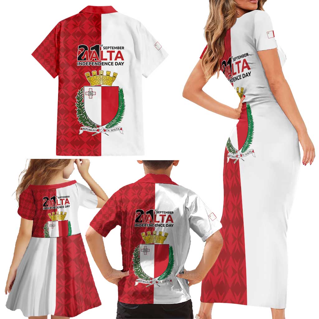 Malta Independence Day Family Matching Short Sleeve Bodycon Dress and Hawaiian Shirt Flag Style with Coat of Arms