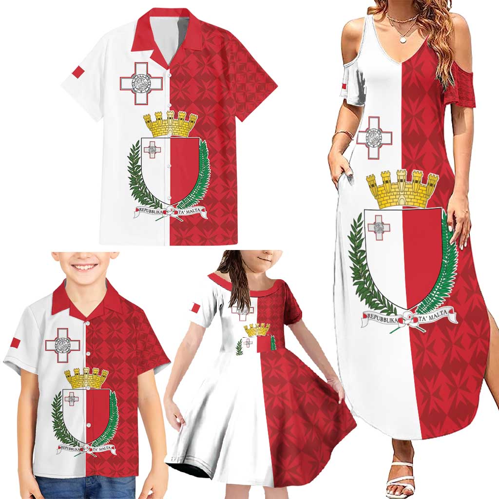 Malta Independence Day Family Matching Summer Maxi Dress and Hawaiian Shirt Flag Style with Coat of Arms
