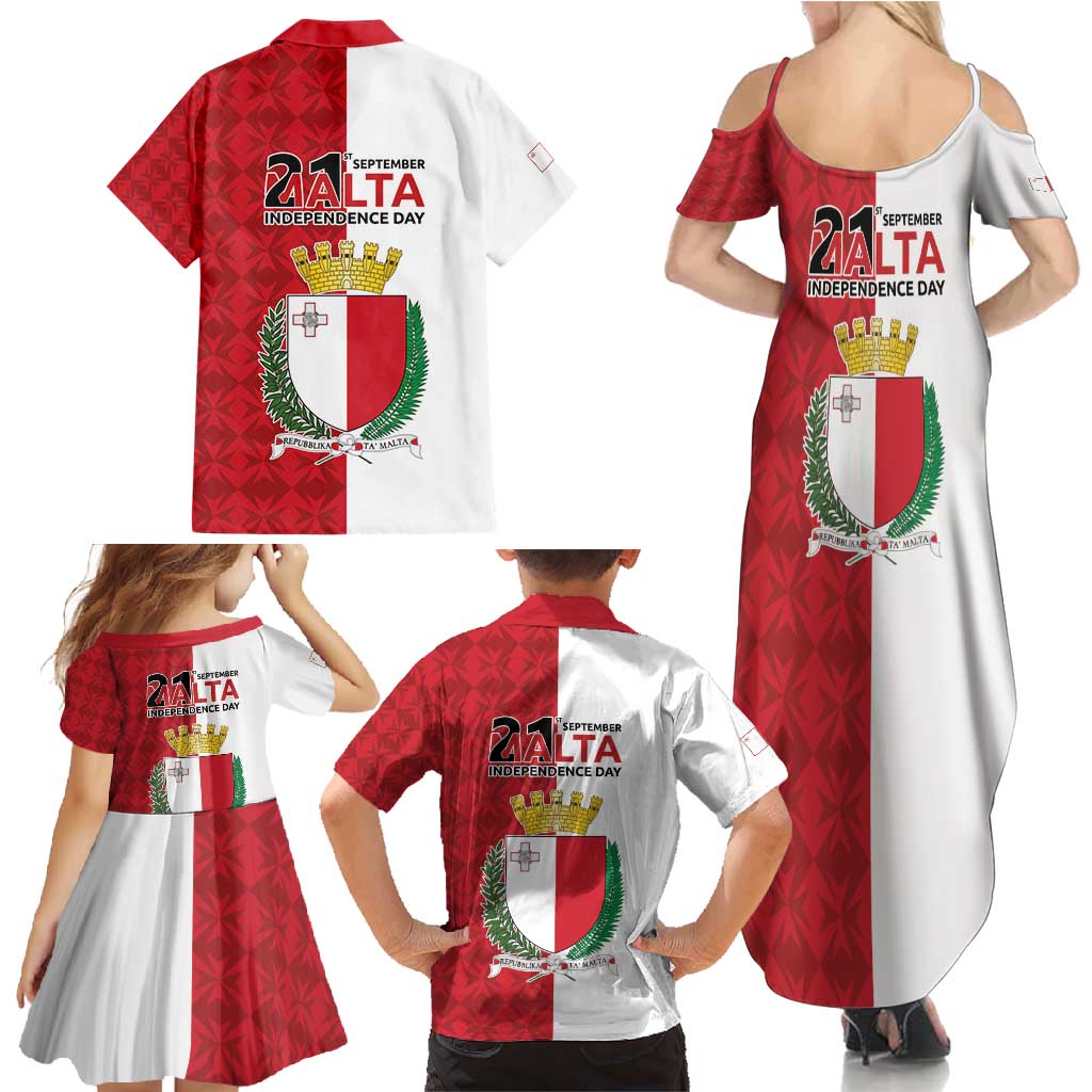 Malta Independence Day Family Matching Summer Maxi Dress and Hawaiian Shirt Flag Style with Coat of Arms