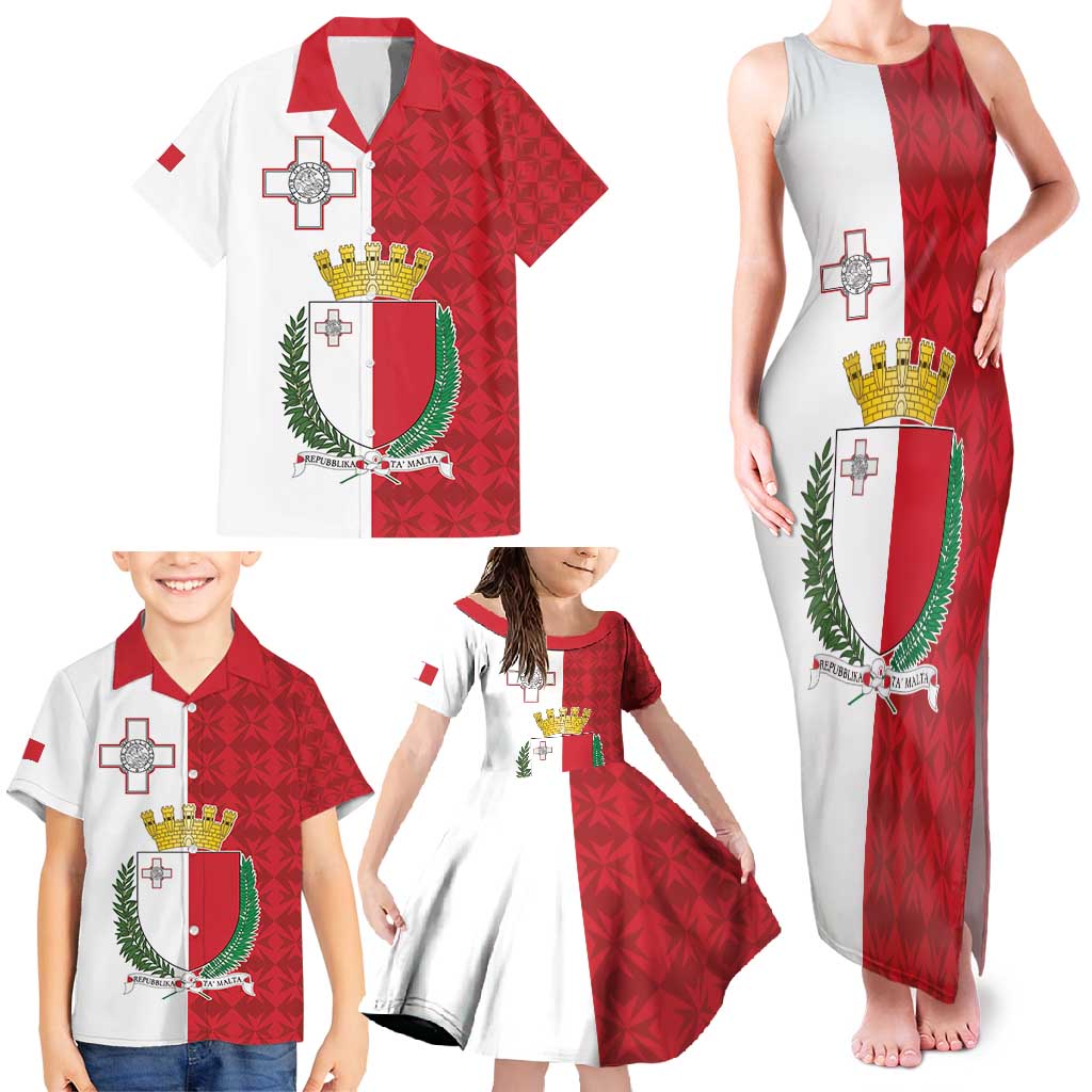 Malta Independence Day Family Matching Tank Maxi Dress and Hawaiian Shirt Flag Style with Coat of Arms