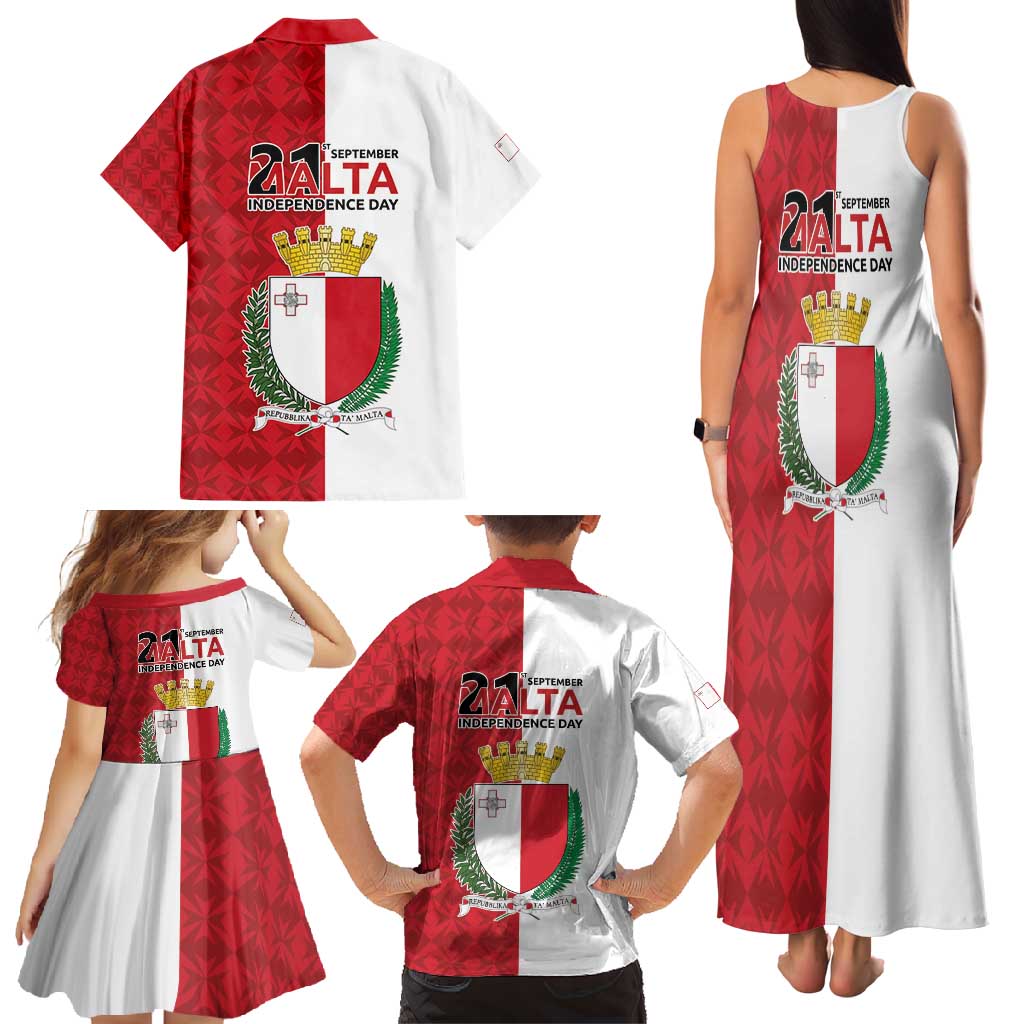 Malta Independence Day Family Matching Tank Maxi Dress and Hawaiian Shirt Flag Style with Coat of Arms
